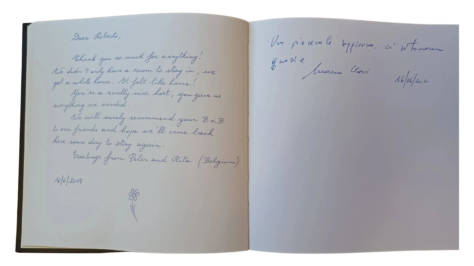 Double page with greetings from a Belgian couple, June 2017
